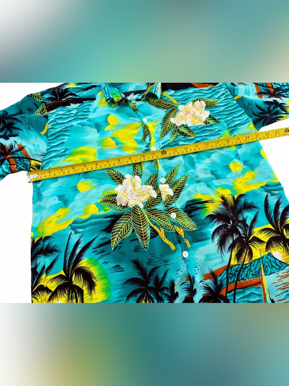 Just Cruising Hawaiian Style Tropical Aloha Shirt Men’s L Turquoise Palm Tree - Picture 4 of 6